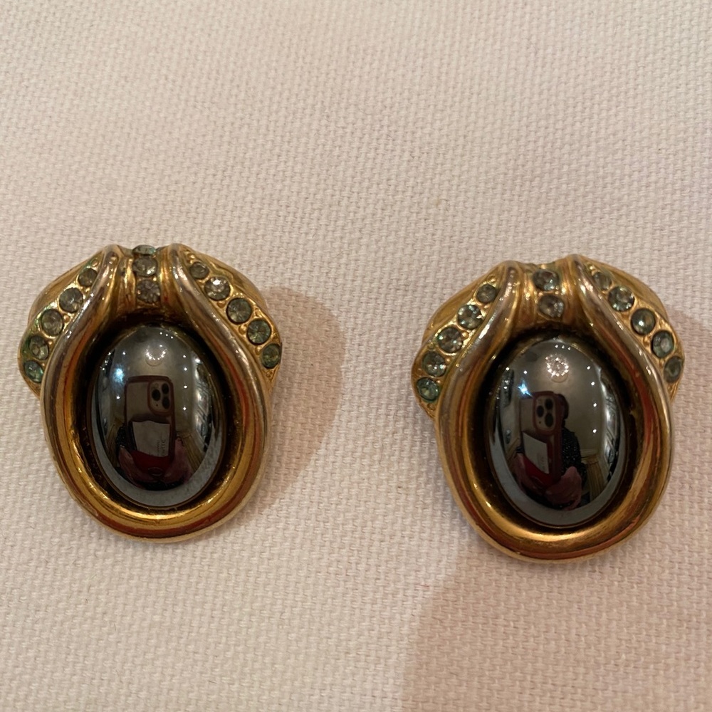 Vintage gold and gray costume clip earrings
